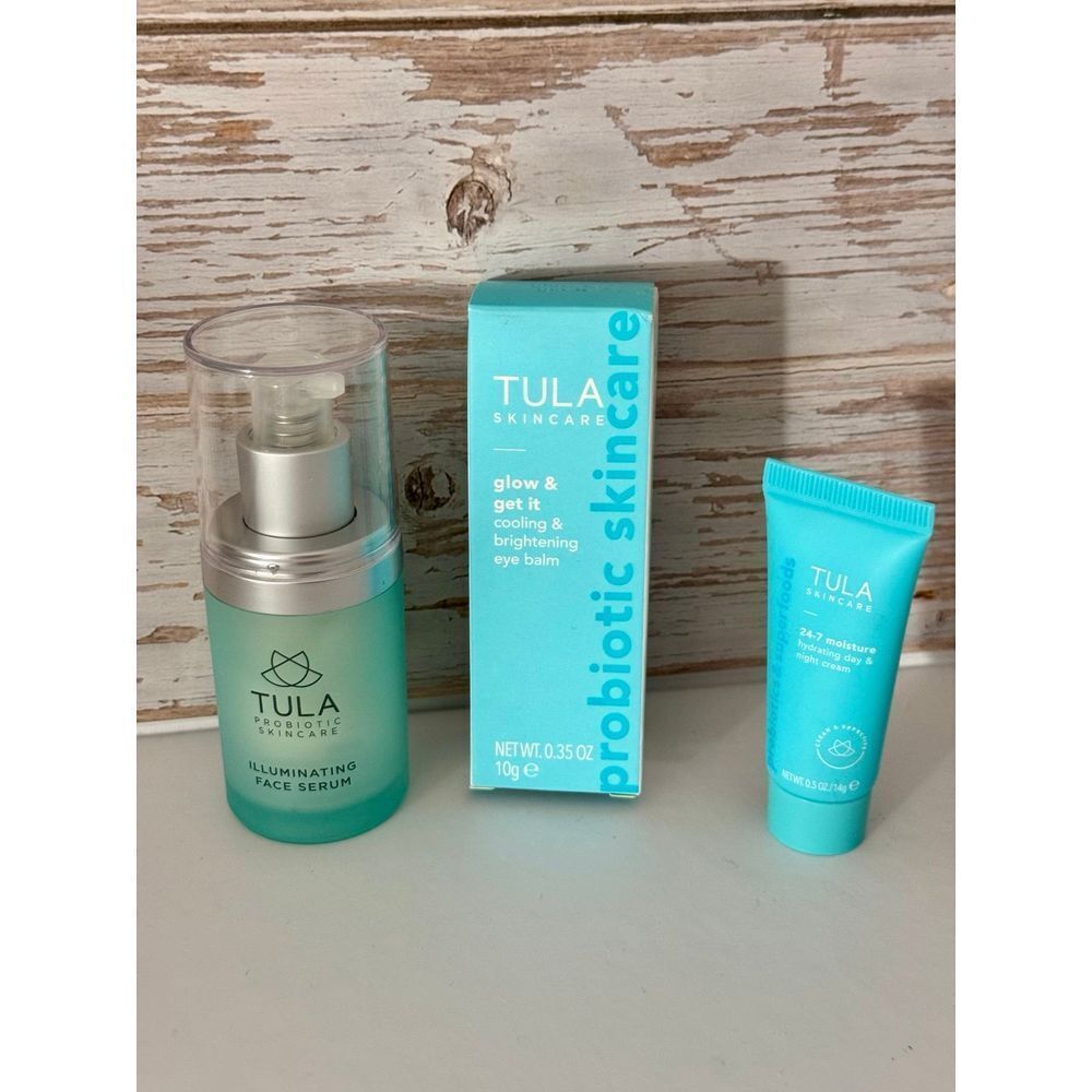 Tula Skin Care Bundle - Illuminating Face‎ Serum - Eye Balm - AM/PM Moisturizer